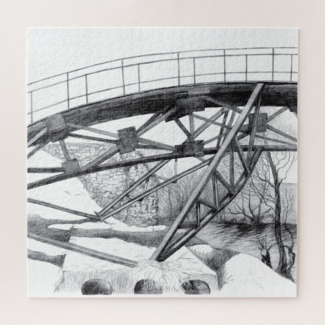 Ancient footbridge pencilart Monochrome Jigsaw Puzzle (Horizontal)