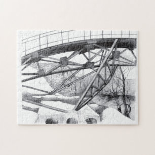 Ancient footbridge pencilart Monochrome Jigsaw Puzzle