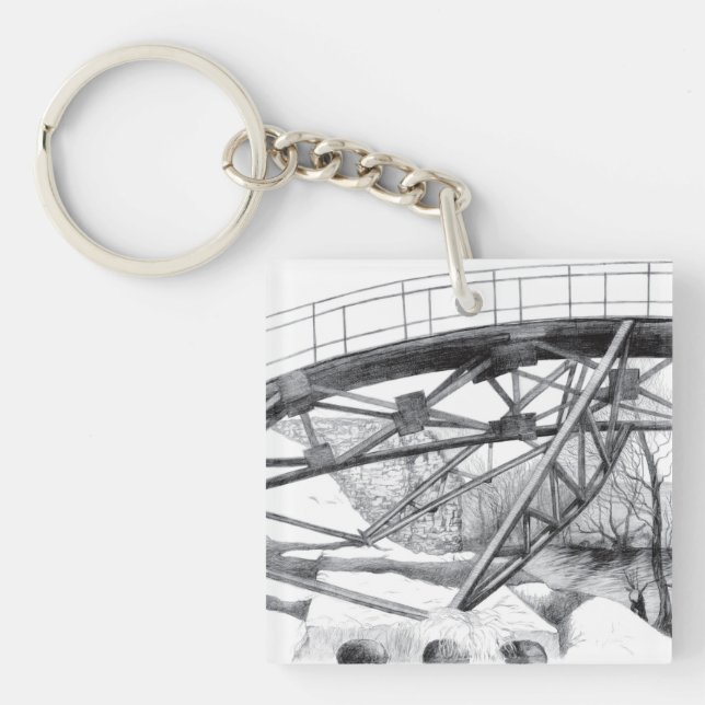 Ancient footbridge pencilart Monochrome Key Ring (Front)