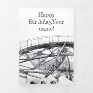 Ancient footbridge pencilart Monochrome Tri-Fold Card