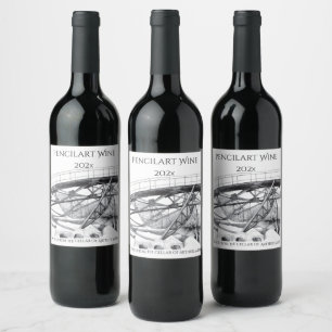 Ancient footbridge pencilart wine label