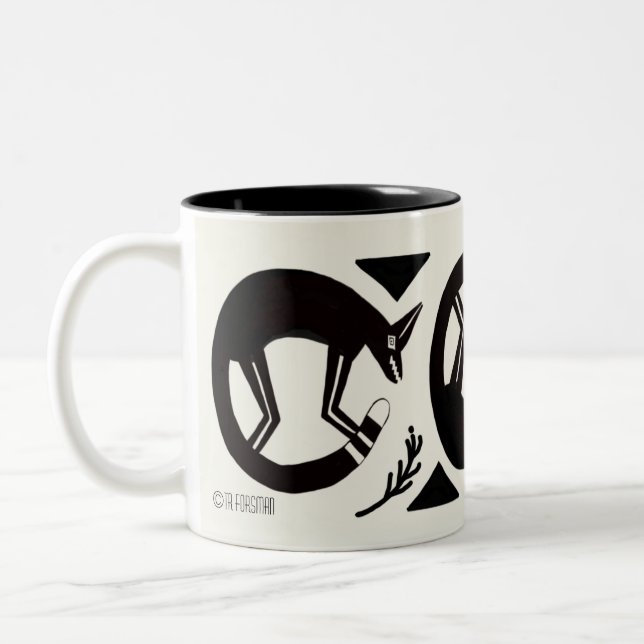 Ancient foxes  and flowers on cream mug (Left)