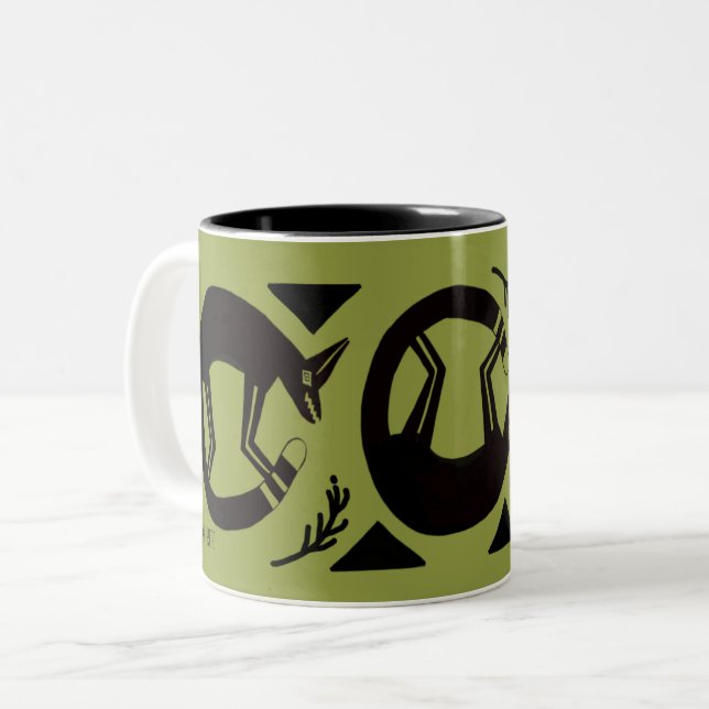 Ancient foxes  and flowers on green mug (Front Left)