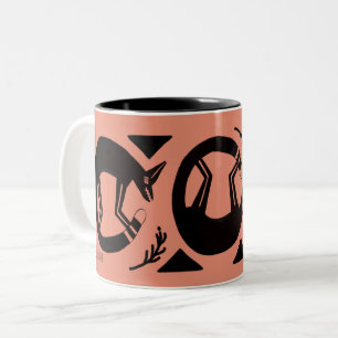 Ancient foxes and flowers on orange mug