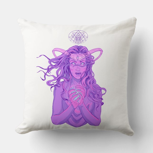 Ancient goddess of dimensions purple art cushion (Front)