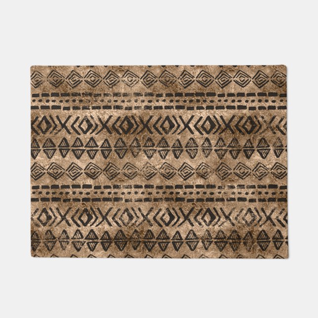 Ancient  Gold and Black Tribal Ethnic  Pattern Doormat (Front)