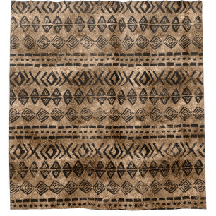 Ancient  Gold and Black Tribal Ethnic  Pattern Shower Curtain