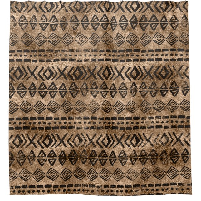 Ancient  Gold and Black Tribal Ethnic  Pattern Shower Curtain (Front)