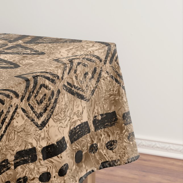 Ancient  Gold and Black Tribal Ethnic  Pattern Tablecloth (In Situ)