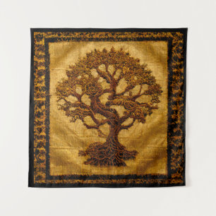 Ancient Gold  Brown Rustic Tree of LIfe by kedoki  Tapestry