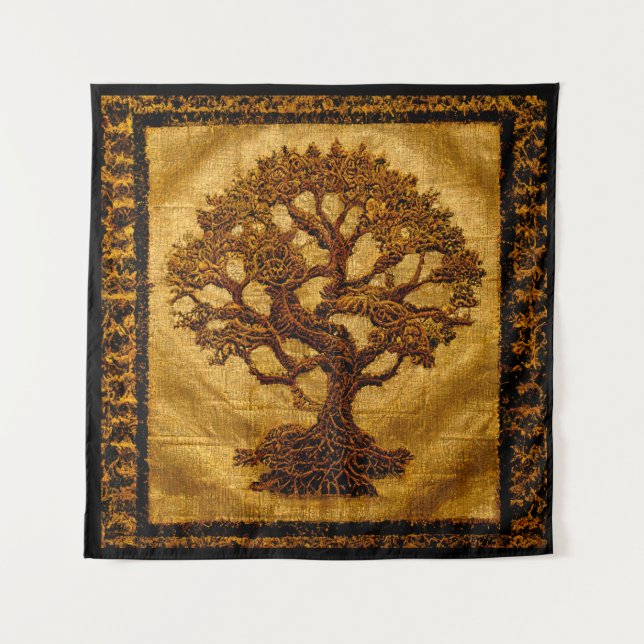 Ancient Gold  Brown Rustic Tree of LIfe by kedoki  Tapestry (Front)