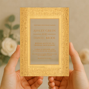 Ancient Gold Hieroglyphic Motifs Egyptian Wedding Acrylic Invitations