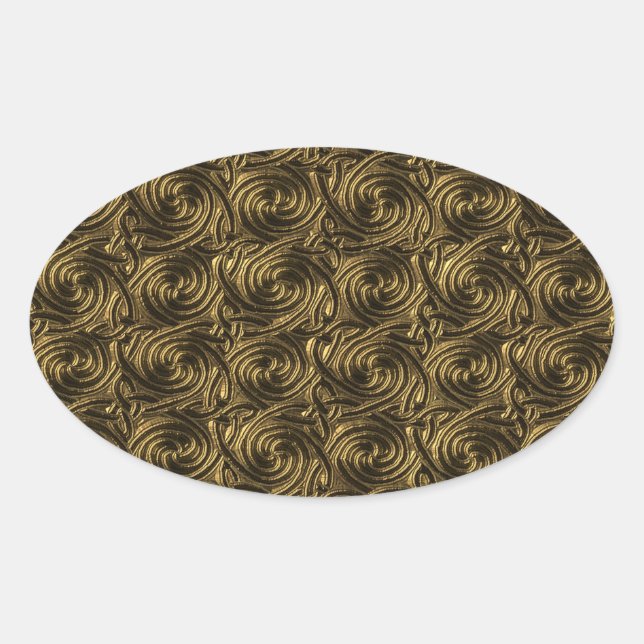 Ancient Golden Celtic Spiral Knots Pattern Oval Sticker (Front)
