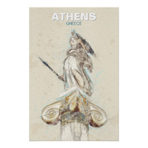 Ancient Greece Athena Statue Sketch Poster
