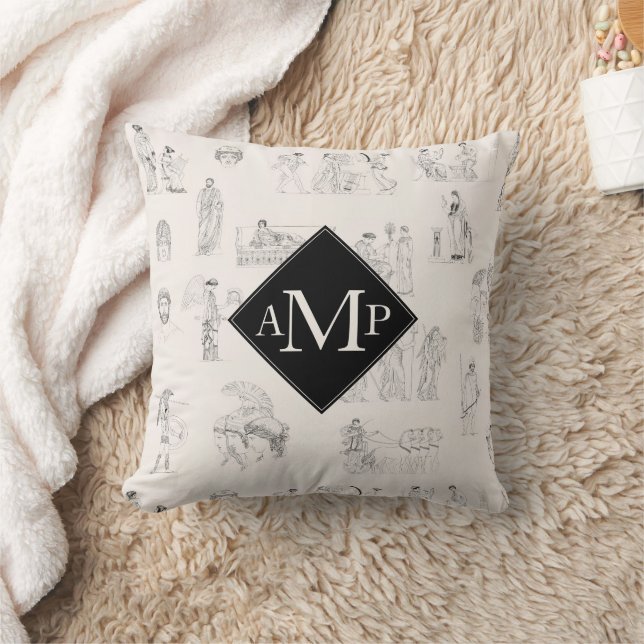 Ancient Greece Greek History Pattern Monogram Cushion (Blanket)