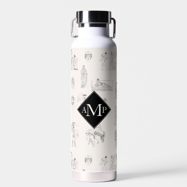 Ancient Greece Greek History Pattern Monogram Water Bottle (Front)