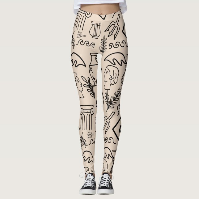 Ancient Greece Line Art Pattern Leggings (Front)