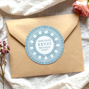 Ancient Greece themed party  with blue pattern Classic Round Sticker
