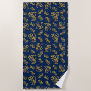 Ancient Greek Athenian Owl Pattern Beach Towel