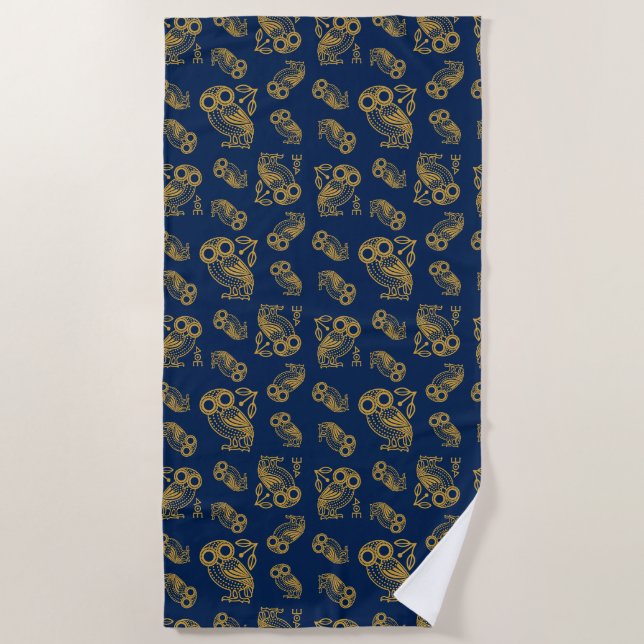 Ancient Greek Athenian Owl Pattern  Beach Towel (Front)