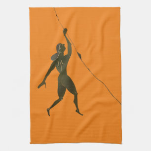 Ancient Greek climbing a vase crack Tea Towel