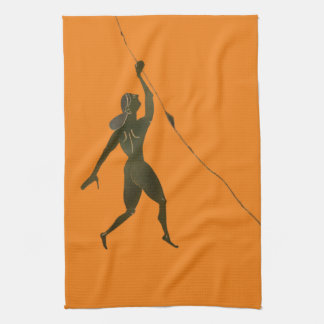 Ancient Greek climbing a vase crack Tea Towel