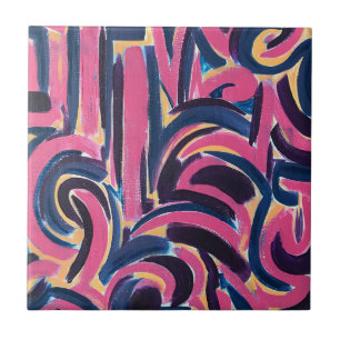 Ancient Greek Graffiti-Hand Painted Abstract Art Ceramic Tile