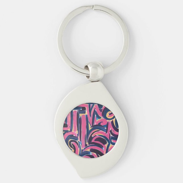 Ancient Greek Graffiti-Hand Painted Abstract Art Key Ring (Front)