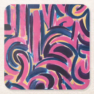 Ancient Greek Graffiti-Hand Painted Abstract Art Square Paper Coaster
