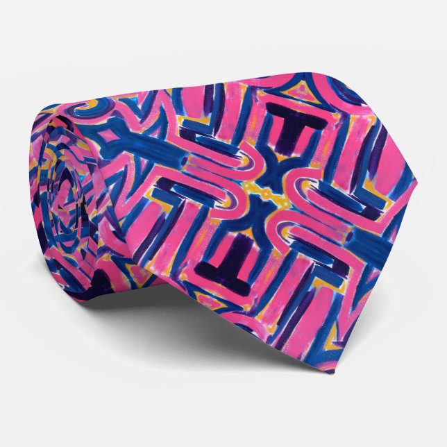 Ancient Greek Graffiti-Hand Painted Brushstrokes Tie (Rolled)