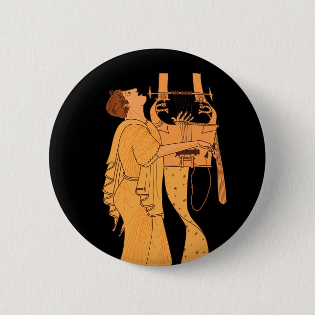Ancient Greek Musician Singing & Playing Kithara 6 Cm Round Badge (Front)