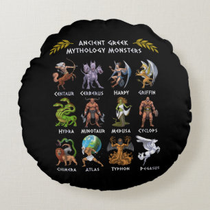Ancient Greek Mythology Monsters Round Cushion