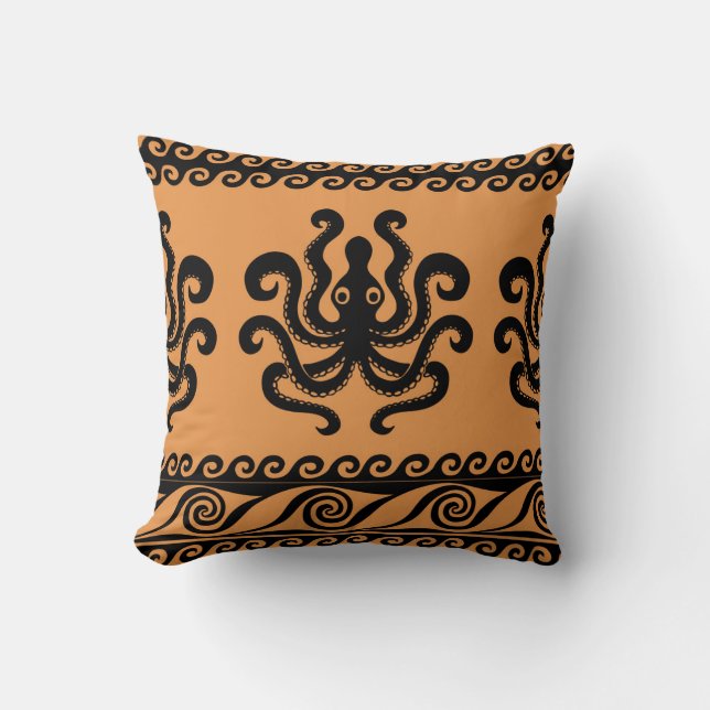 Ancient Greek octopus, wave pattern Cushion (Front)