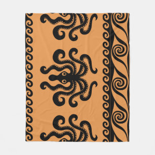 Ancient Greek octopus, wave pattern Fleece Blanket