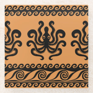 Ancient Greek octopus, wave pattern Glass Coaster