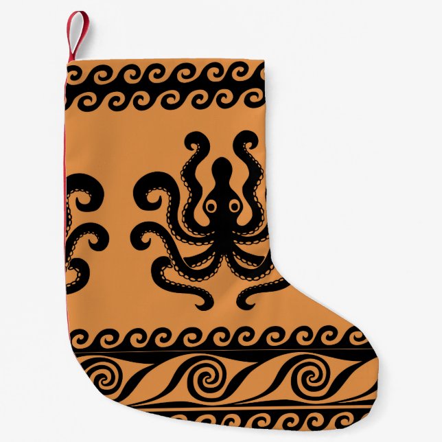 Ancient Greek octopus, wave pattern Small Christmas Stocking (Front)
