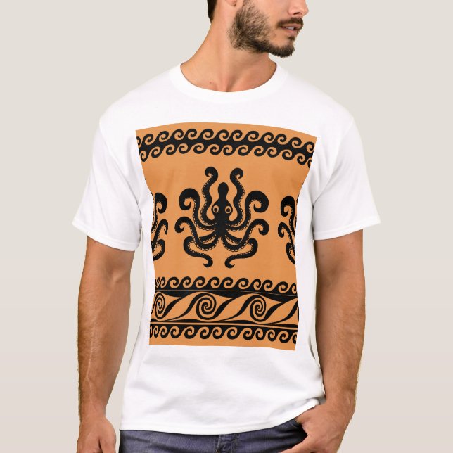 Ancient Greek octopus, wave pattern T-Shirt (Front)