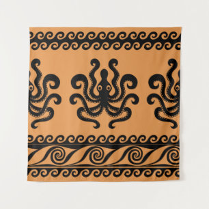 Ancient Greek octopus, wave pattern Tapestry