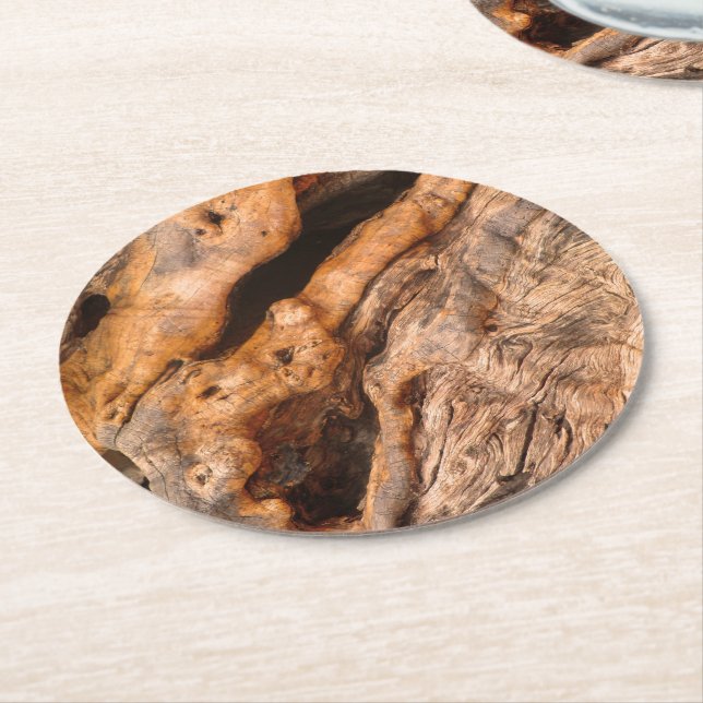 Ancient Greek Olive Tree Trunk Print Round Paper Coaster (Angled)