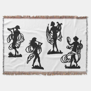 ancient Greek silhouettes of the Muses print Throw Blanket