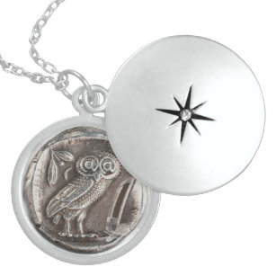 ANCIENT GREEK SILVER OWL COIN LOCKET NECKLACE