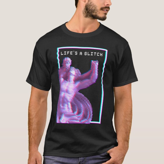 Ancient Greek Statue Aesthetic Vaporwave Glitch T-Shirt (Front)