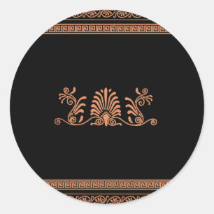 Ancient Greek Style Black and Orange Floral Design Classic Round Sticker
