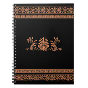 Ancient Greek Style Black and Orange Floral Design Notebook