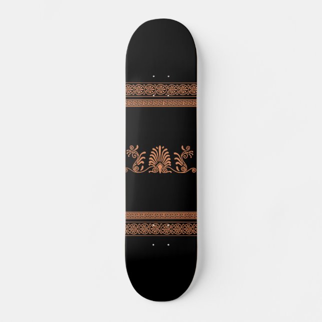 Ancient Greek Style Black and Orange Floral Design Skateboard (Front)