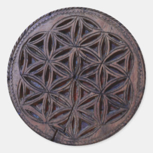 ancient greek symbol wood ethnic flower motif carv classic round sticker