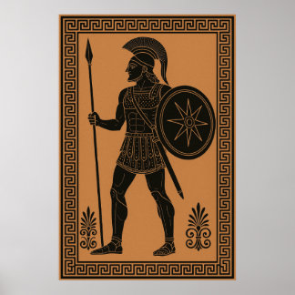 Ancient Greek Warrior - Black-Figure Pottery Style Poster
