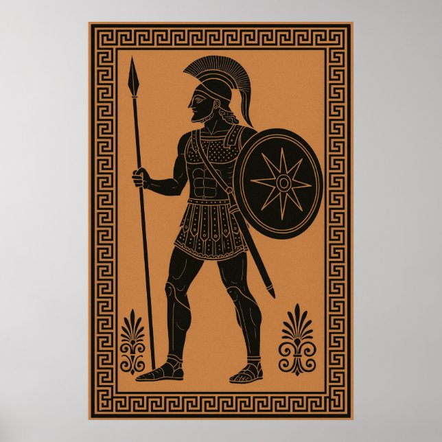 Ancient Greek Warrior - Black-Figure Pottery Style Poster (Front)
