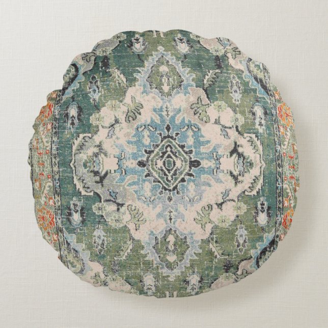 Ancient green carpet round cushion (Front)