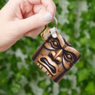 Ancient Guardians: Tiki Wood Art Key Ring